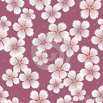 Japanese Romantic Cherry Blossom Fall Vector Seamless Pattern Vector Illustration