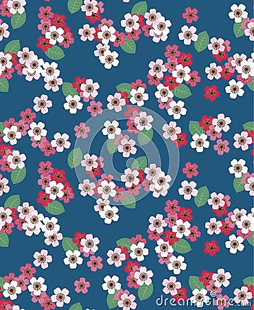 Japanese Romantic Cherry Blossom Vector Seamless Pattern Vector Illustration