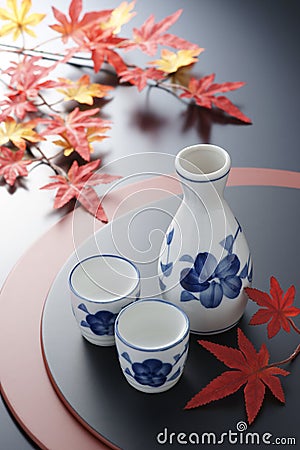 Japanese sake in autumn Stock Photo