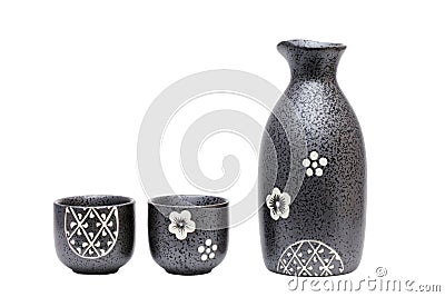 Japanese sake bottle and cup Stock Photo