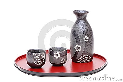 Japanese sake bottle and cup Stock Photo