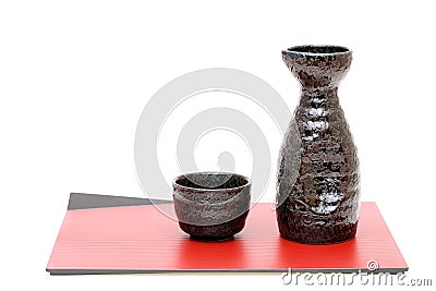 Japanese sake cup and bottle Stock Photo