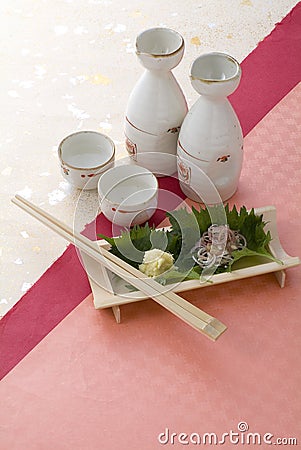 Japanese sake and garnish Stock Photo