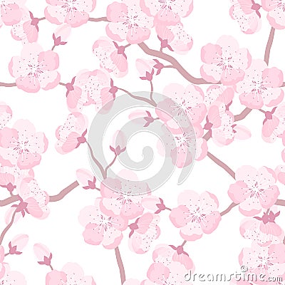 Japanese sakura seamless pattern with stylized flowers. Background made without clipping mask. Easy to use for backdrop Vector Illustration