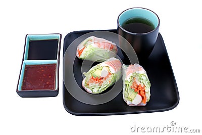 Japanese Salad Roll & Sauces Stock Photo