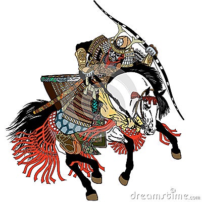 Samurai archer wearing war mask Vector Illustration