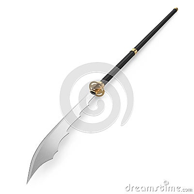 Japanese Samurai Naginata Yari Sword on white. 3D illustration Cartoon Illustration