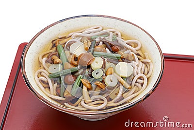 Japanese Sansai soba noodles in a bowl Stock Photo