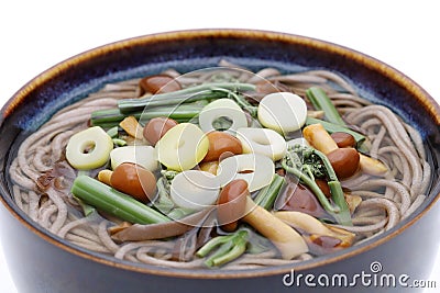 Japanese Sansai udon noodles in a bowl Stock Photo
