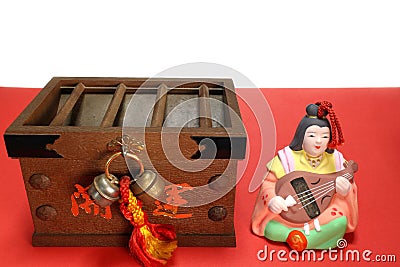 Japanese Saraswati and offertory box in the new year mood #2 Stock Photo