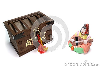 Japanese Saraswati and offertory box in the white Stock Photo