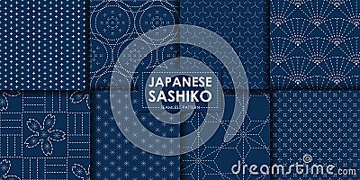 Japanese sashiko seamless pattern vector collection Vector Illustration