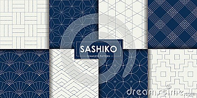 Japanese sashiko seamless pattern vector set, Decorative wallpaper Vector Illustration