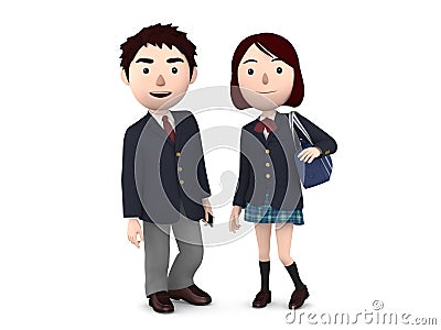 Boy and Girl uniformed school students. 3D illustration Cartoon Illustration