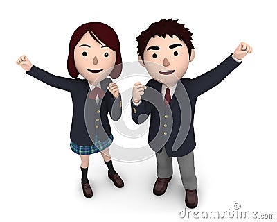 Boy and Girl uniformed school students. 3D illustration Cartoon Illustration