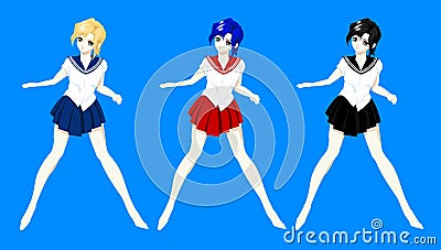 Japanese schoolgirls style manga Vector Illustration