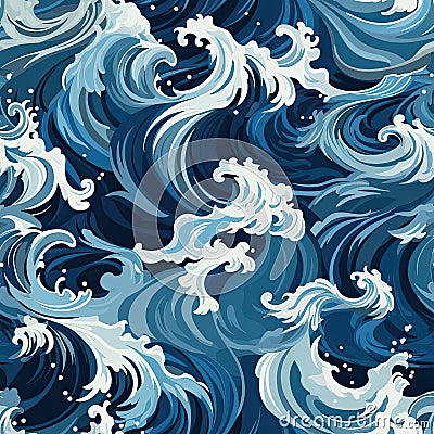 Japanese sea wave pattern with a surrealism touch and realistic marine paintings (tiled) Stock Photo