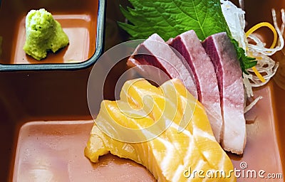 Japanese Shashimi slices and Wasabi Stock Photo