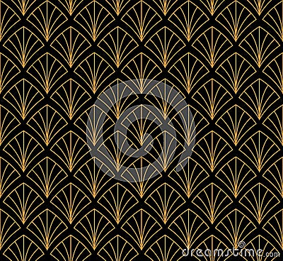 Japanese Shell Ornamental Vector Background. Art Deco Floral Seamless Pattern. Geometric decorative texture. Vector Illustration