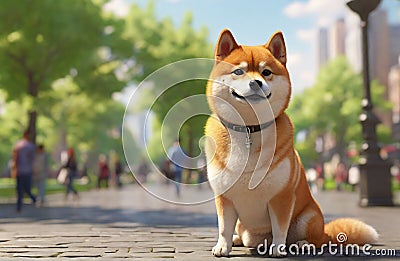 Japanese Shiba Inu dog in summer park Stock Photo