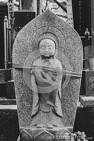 Japanese child grave shrine - portrait orientation - black and white Stock Photo