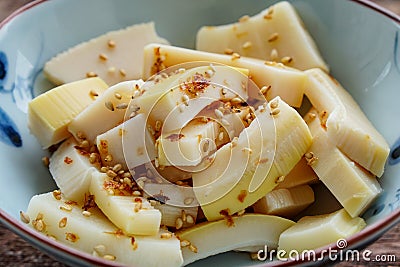 Japanese simmered bamboo shoots with sesame seeds Stock Photo