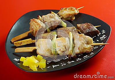 Japanese skewered chicken,pork,meatYakitori Stock Photo