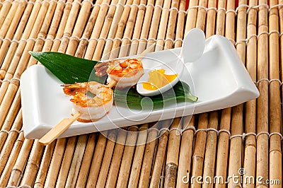 Japanese skewered Jumbo Shrimp Stock Photo