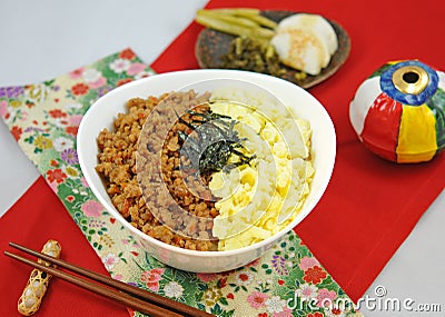 Japanese Soboro Gohan Meal Stock Photo