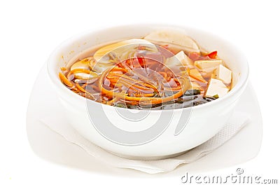 Japanese Soup with Seaweed and Tofu Cheese Stock Photo