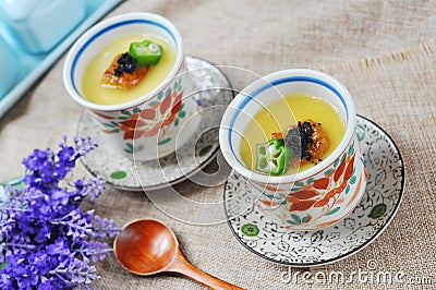 Japanese steamed custard Stock Photo