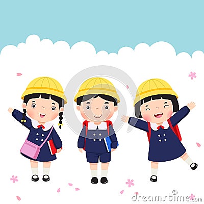 Japanese student in school uniform going to school Vector Illustration