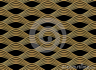 Japanese style golden seamless pattern background image curve wave frame line Vector Illustration