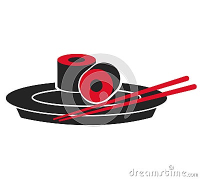 Japanese sushi fish plate food Vector Illustration