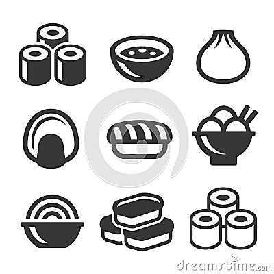 Japanese Sushi Food Icons Set. Vector Vector Illustration