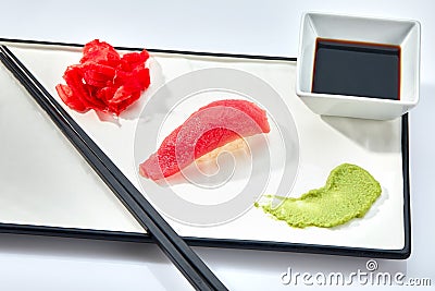 Japanese Sushi - Maguro Nigiri Sushi (Tuna Sushi) on White Background Stock Photo