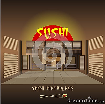 Japanese sushi restaurant interior design Stock Photo