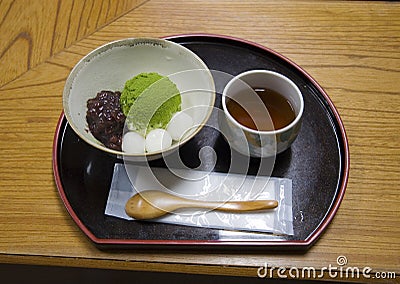 Japanese sweet dessert with matcha tea Stock Photo