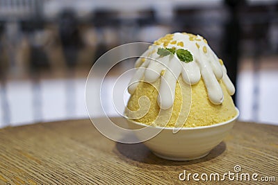 Mango Sticky Rice Kakigori. Stock Photo