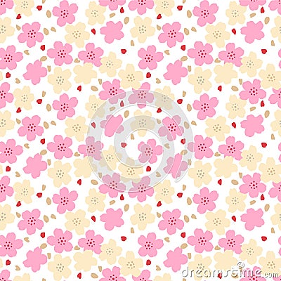 Japanese Sweet Fall Cherry Blossom Vector Seamless Pattern Vector Illustration