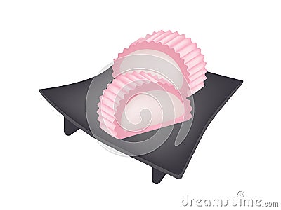 Japanese Sweet of Suama on Black Geta Plate Vector Illustration