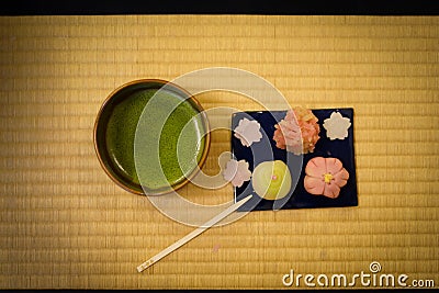 Japanese sweets and green tea image Stock Photo