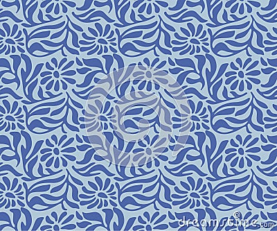Japanese Swirl Flower and Ivy Vector Seamless Pattern Vector Illustration