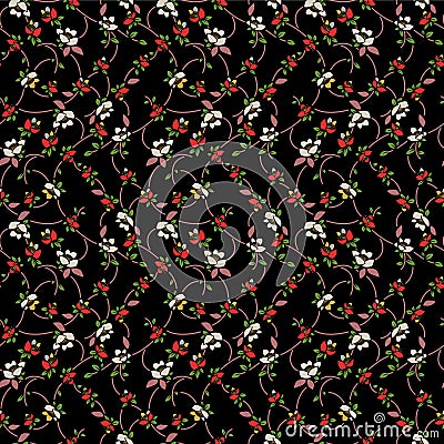 Japanese Swirl Flower Vine Vector Seamless Pattern Vector Illustration