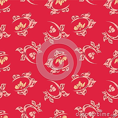 Japanese Swirl Petal Flower Vector Seamless Pattern Vector Illustration