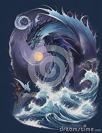 Japanese t-shirt designs, like tattoos, full of pictures, pictures of a dragon with its fireballs Stock Photo