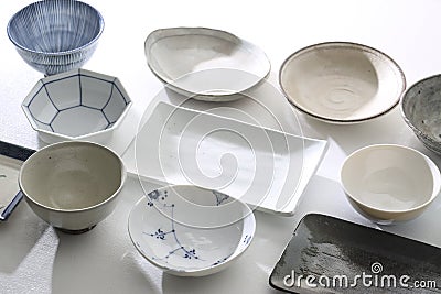 Group photo of Japanese tableware Stock Photo