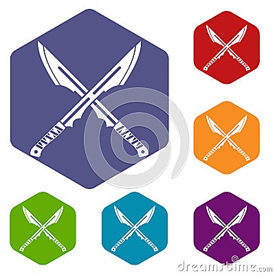 Japanese Tanto daggersicons set hexagon Vector Illustration