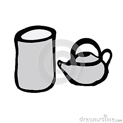 Japanese tea cup and teakettle in hand draw Vector Illustration