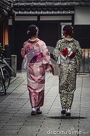 Japanese tourists wearing kimonos. Editorial Stock Photo